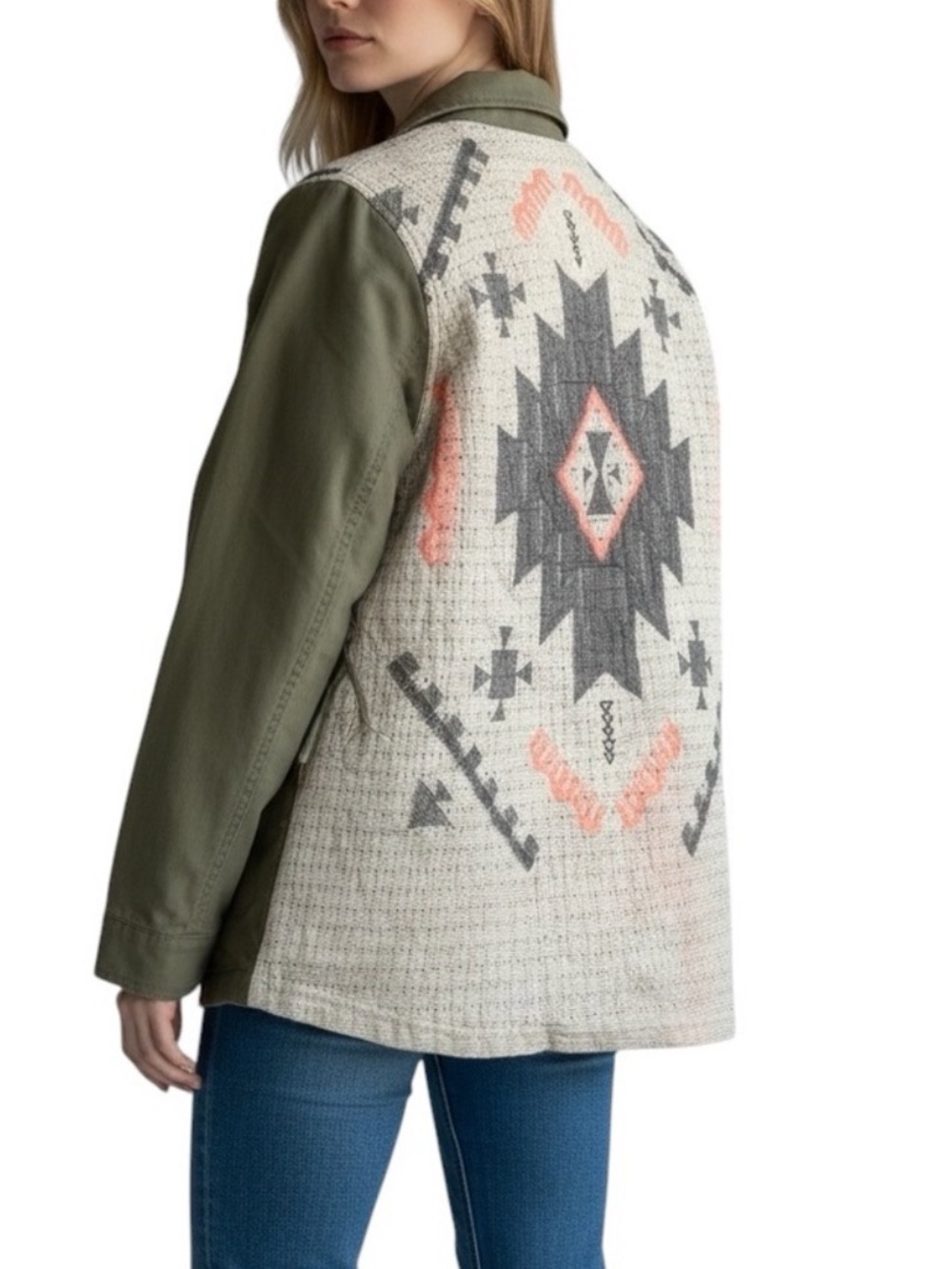 LARA FASHION Olive Green Military Cotton Jacket with Aztec Knit Back Size S